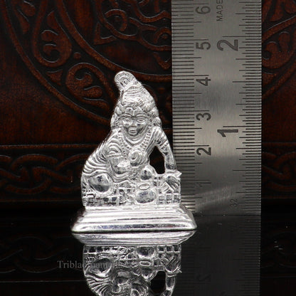 Sterling silver Lord Krishna Laddu Gopala statue figurine by Tribal Ornaments, detailed handmade Indian puja decorative gift.
