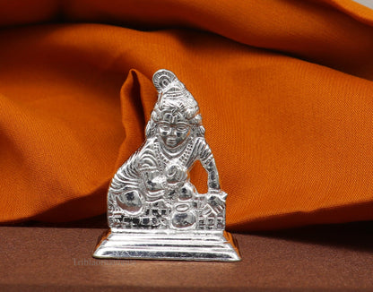 Sterling silver Lord Krishna Laddu Gopala statue figurine, handmade Indian idol for puja, decorative gift for Diwali, by TRIBAL ORNAMENTS.