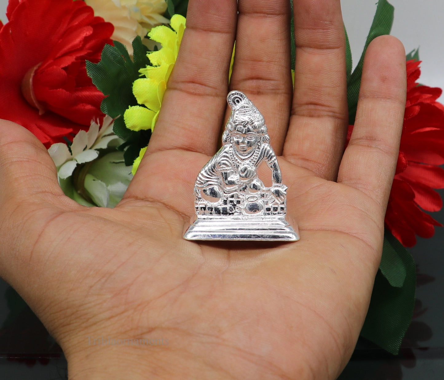 Sterling silver handmade design Indian Idols Lord krishna Laddu Gopala statue figurine, puja articles decorative gift diwali puja art44 - TRIBAL ORNAMENTS