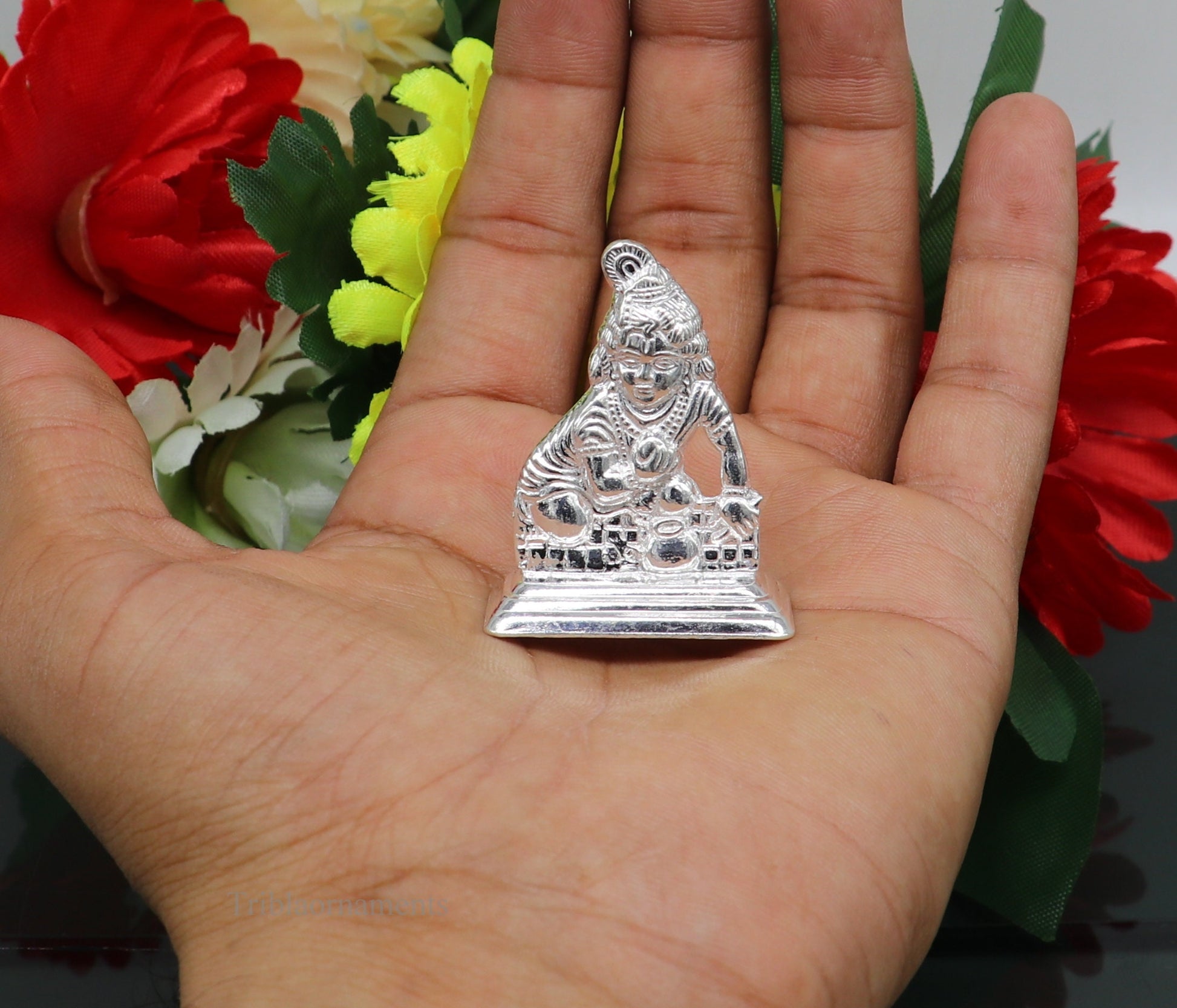 Sterling silver handmade design Indian Idols Lord krishna Laddu Gopala statue figurine, puja articles decorative gift diwali puja art44 - TRIBAL ORNAMENTS