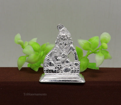 Sterling silver Lord Krishna Laddu Gopala statue figurine by Tribal Ornaments, decorative Hindu puja idol for Diwali and gift-giving.