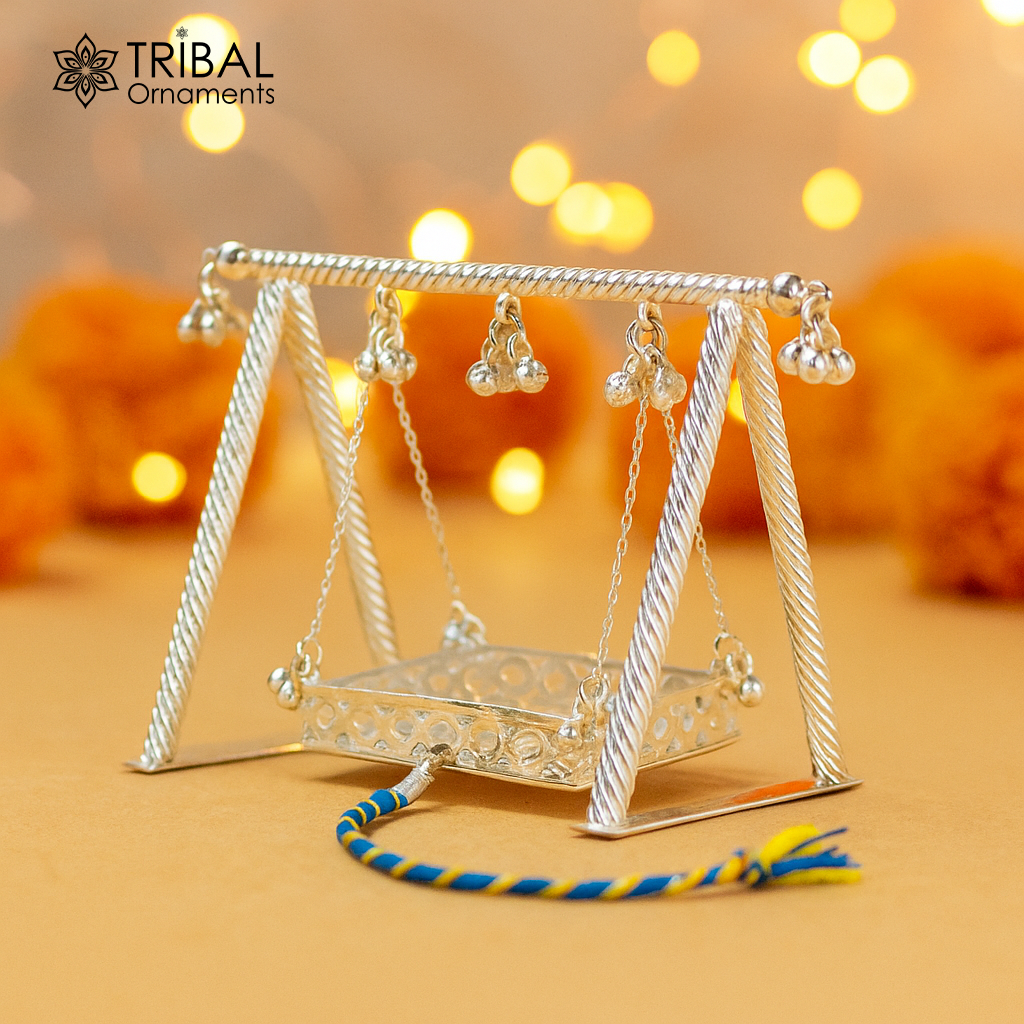 Sterling silver handmade Laddu Gopala jhula, Baby Krishna swing, child Krishna palana, silver jhula, laddu Gopal Jhula, silver article su382 - TRIBAL ORNAMENTS