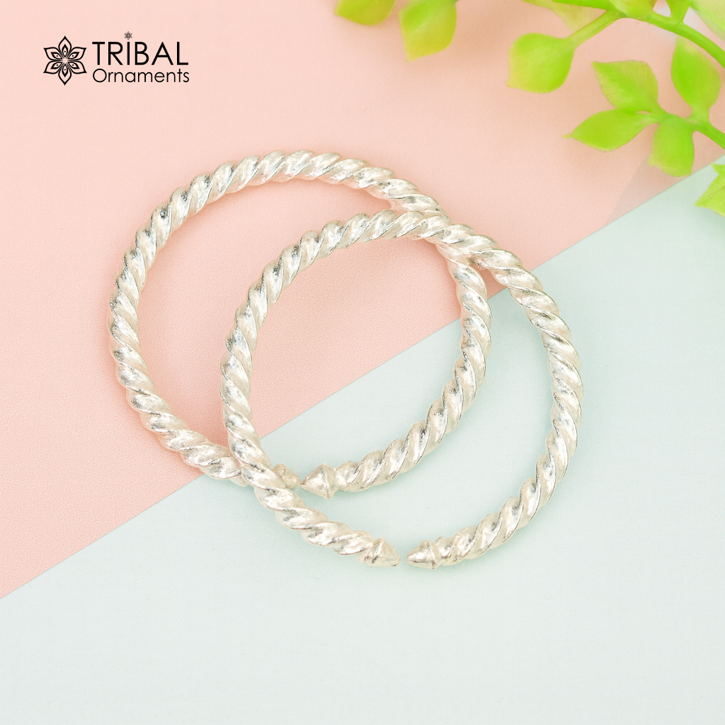 Sterling silver handmade sterling silver adjustable baby bangle bracelet kada, solid silver baby jewelry for unisex kids from india ba52 - TRIBAL ORNAMENTS