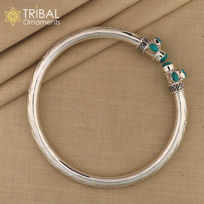 Stylish customized ankle kada bracelet with turquoise stone, tribal ornaments, perfect for brides and wedding gifting.