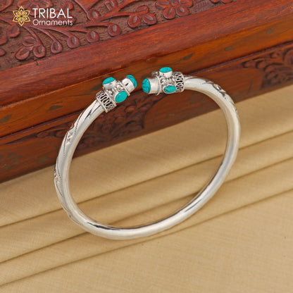 Stylish customized ankle kada bracelet with turquoise stone, tribal ornaments design, perfect for brides and wedding gifting.