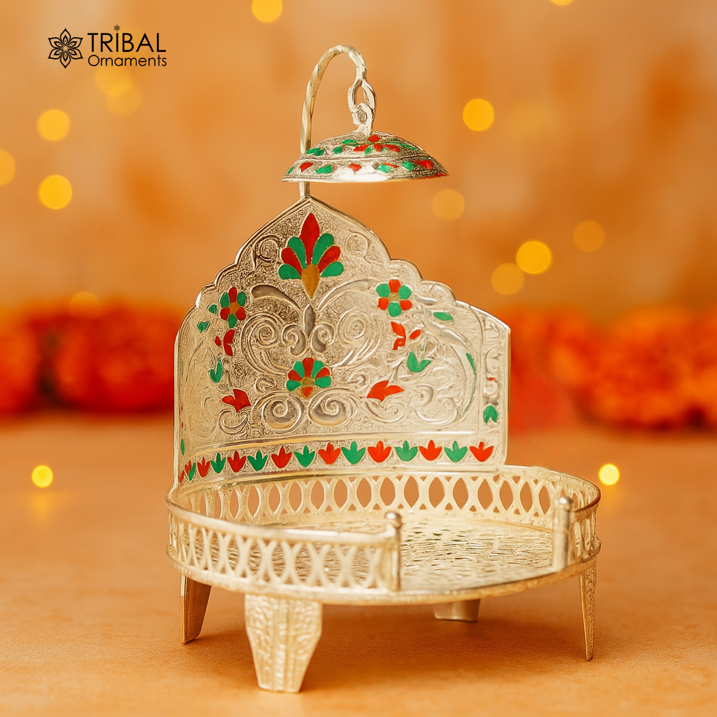 Traditional design handmade 925 sterling silver Sinhasan, God throne, god statue's chair Singhasan, temple puja Aasan chouki article su567 - TRIBAL ORNAMENTS