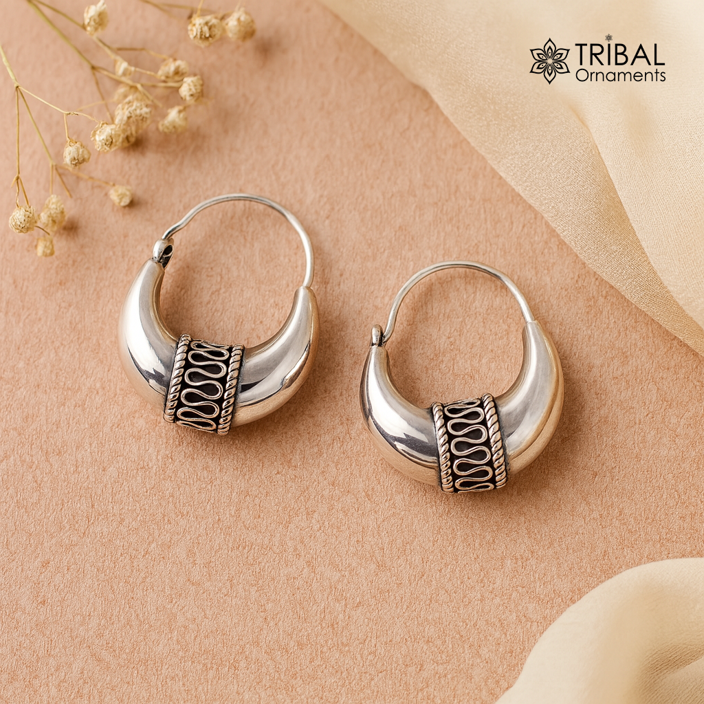 Traditional jewelry 925 sterling silver handmade vintage ethnic style hoops earrings kundal,ethnic pretty tribal belly dance jewelry s594 - TRIBAL ORNAMENTS