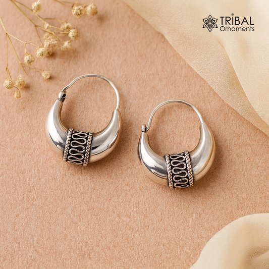 Traditional jewelry 925 sterling silver handmade vintage ethnic style hoops earrings kundal,ethnic pretty tribal belly dance jewelry s594 - TRIBAL ORNAMENTS