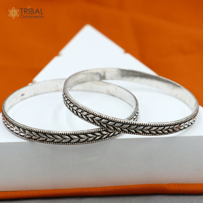 Tribal ORNAMENTS sterling silver bangle bracelet with cultural design, handmade wedding jewelry for brides, unique style.