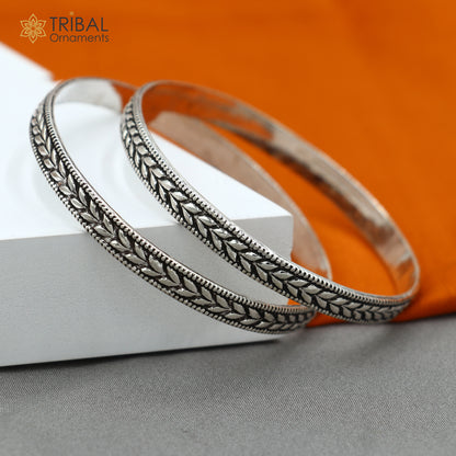 Tribal Ornaments handmade 925 sterling silver bangle bracelet with trendy cultural design, ideal for brides and wedding jewelry.