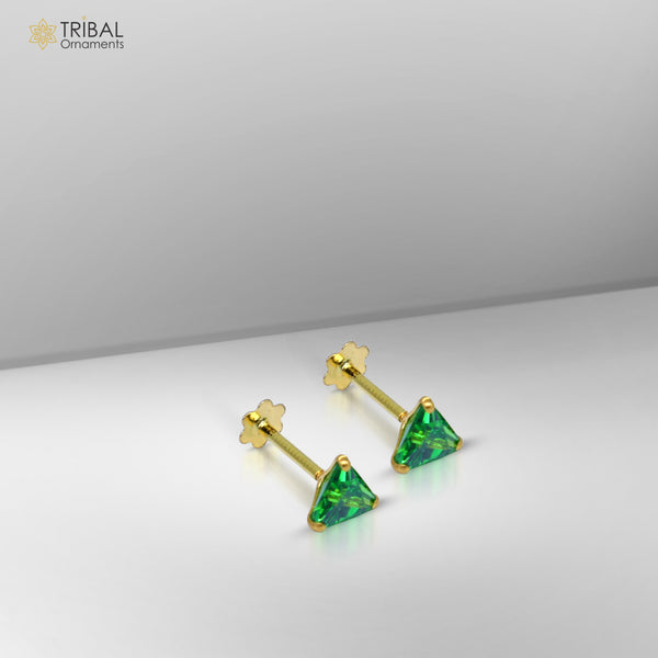 Triangle shape 4MM  18kt yellow gold handmade single green stone back screw star shape stud earring cartilage unisex jewellery er186 - TRIBAL ORNAMENTS