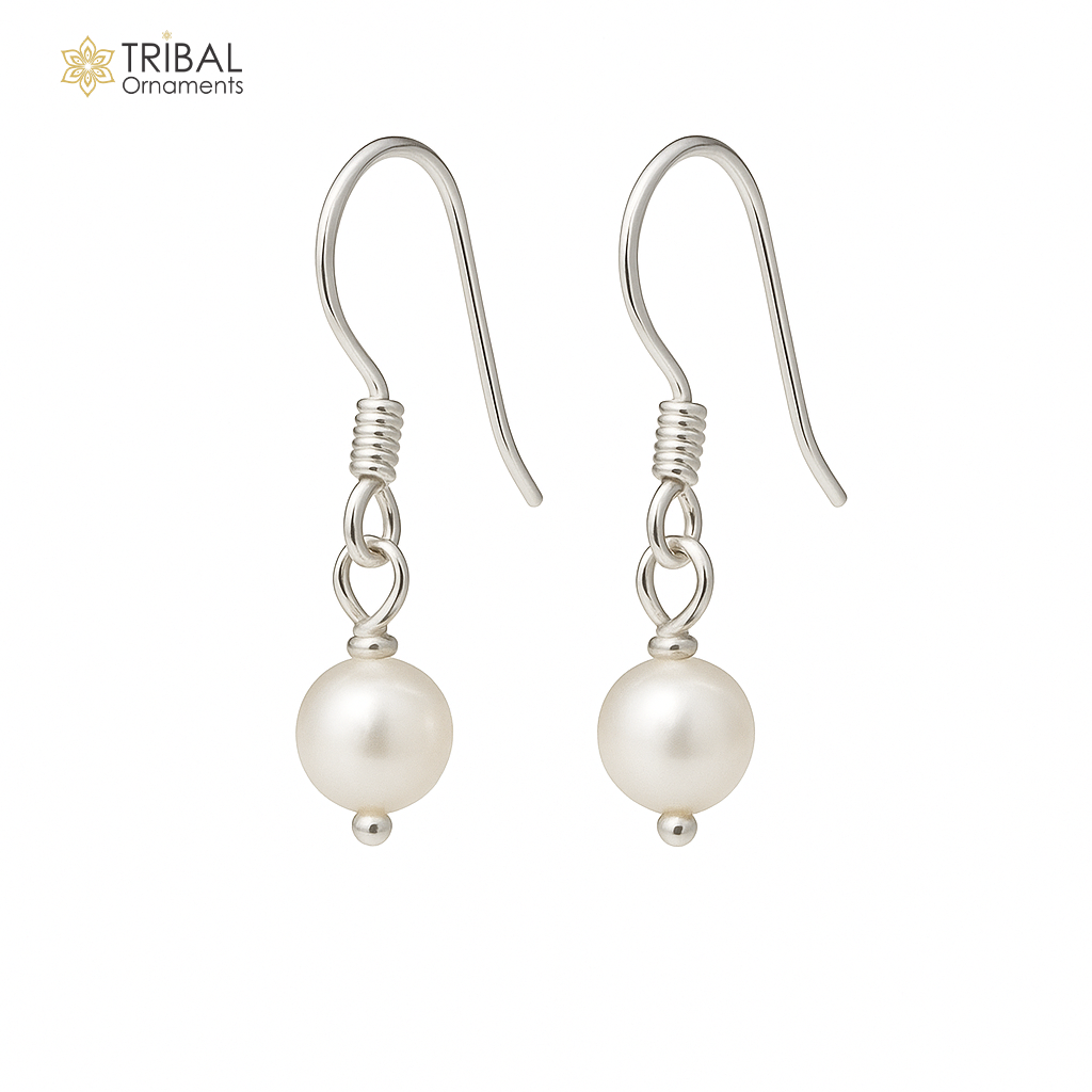 Sterling silver hoops earrings with pearls and stones, lightweight and stylish, delicate jewelry by TRIBAL ORNAMENTS.
