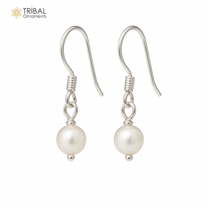 Sterling silver hoops earrings with pearls and stones, lightweight and stylish, delicate jewelry by TRIBAL ORNAMENTS.