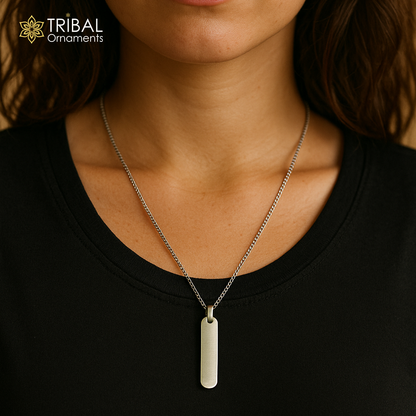 Vertica personalized unisex pendant in 925 sterling silver with custom name print, crafted by TRIBAL ORNAMENTS.