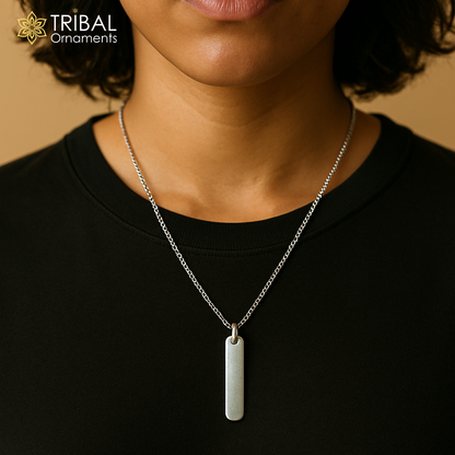 Vertica personalized pendant in 925 Sterling silver with custom name print, unisex design by TRIBAL ORNAMENTS.