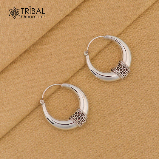 Vintage 925 sterling silver fabulous vintage plain design elegant hoops earrings kundal tribal belly dance brides maid dainty jewelry ear613 - TRIBAL ORNAMENTS