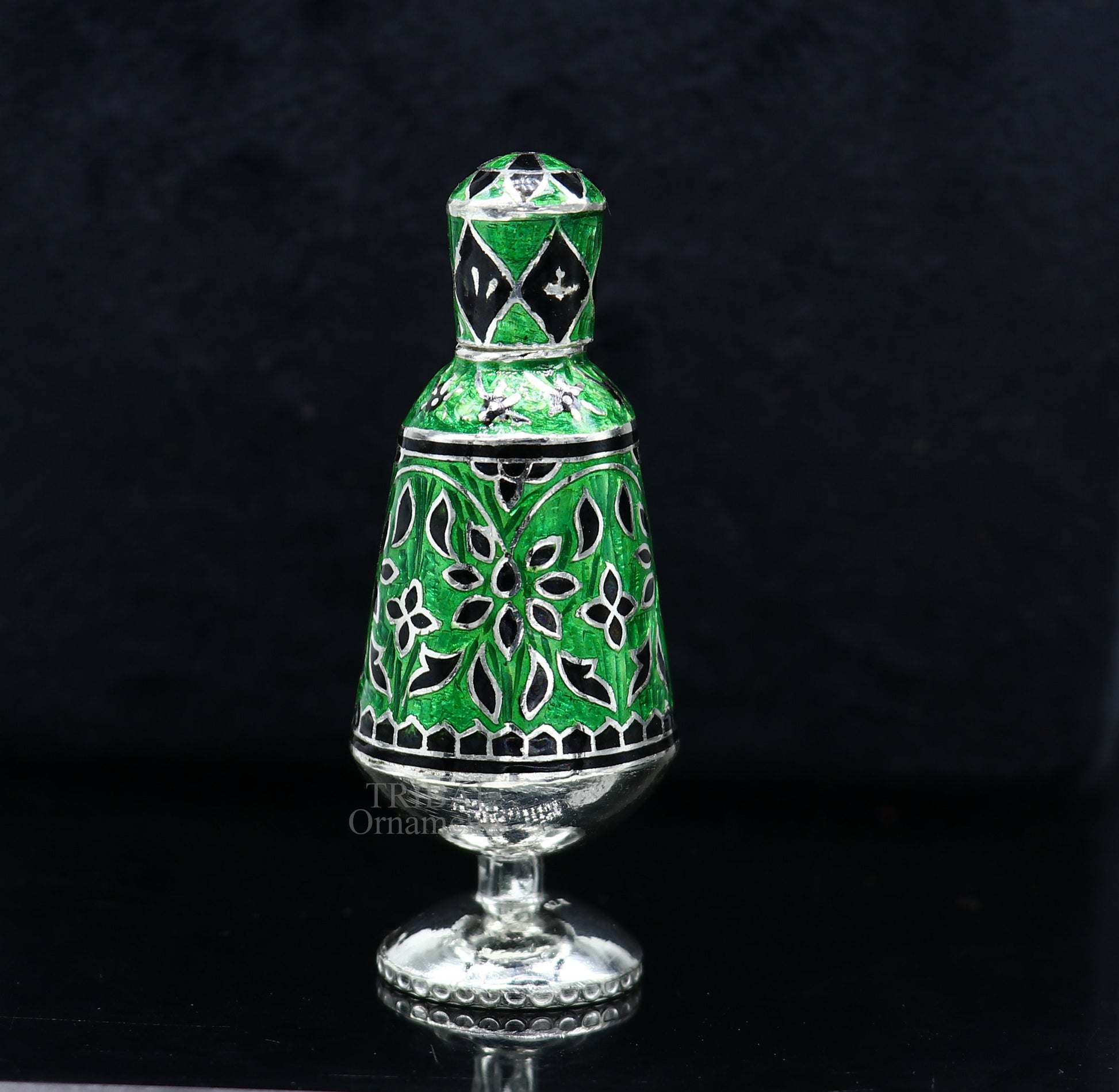 Vintage antique design 925 sterling silver sindoor box, kumkum box/ trinket box bridal enamel jewelry collection from Rajasthan india stb151 - TRIBAL ORNAMENTS