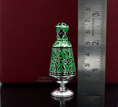 Vintage antique design 925 sterling silver sindoor box, kumkum box/ trinket box bridal enamel jewelry collection from Rajasthan india stb151 - TRIBAL ORNAMENTS