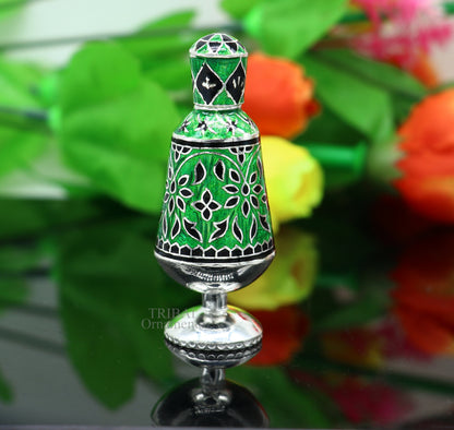 Vintage antique design 925 sterling silver sindoor box, kumkum box/ trinket box bridal enamel jewelry collection from Rajasthan india stb151 - TRIBAL ORNAMENTS