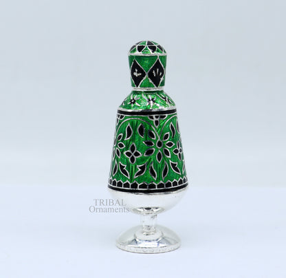 Vintage antique design 925 sterling silver sindoor box, kumkum box/ trinket box bridal enamel jewelry collection from Rajasthan india stb151 - TRIBAL ORNAMENTS