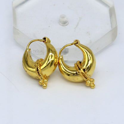 Vintage handmade sterling silver and gold polished boho hoop earrings with tribal Bali Banjara design by TRIBAL ORNAMENTS