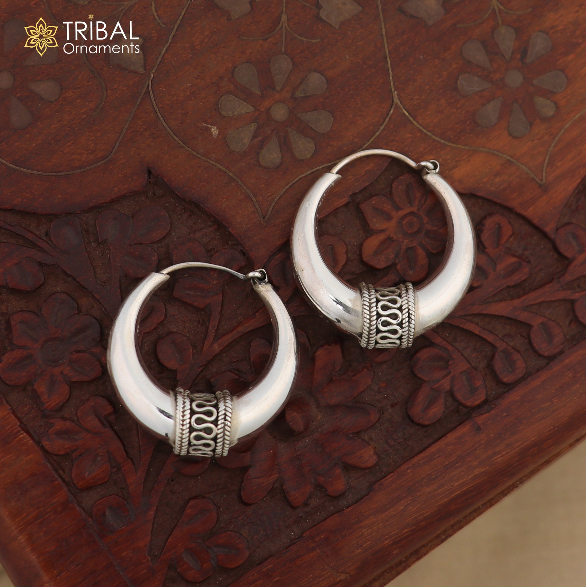 Vintage Design 925 sterling silver fabulous hoops earring, tribal kundal earring from Rajasthan India, best gifting unisex jewelry ear612 - TRIBAL ORNAMENTS