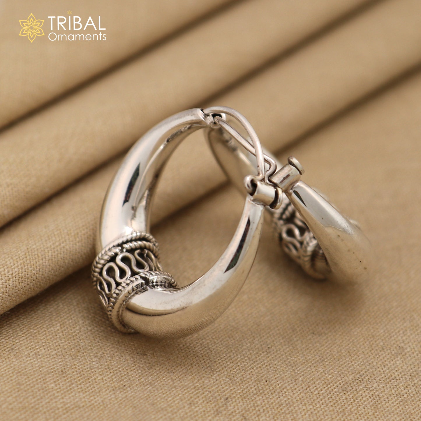 Vintage Design 925 sterling silver fabulous hoops earring, tribal kundal earring from Rajasthan India, best gifting unisex jewelry ear612 - TRIBAL ORNAMENTS