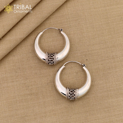 Vintage Design 925 sterling silver fabulous hoops earring, tribal kundal earring from Rajasthan India, best gifting unisex jewelry ear612 - TRIBAL ORNAMENTS