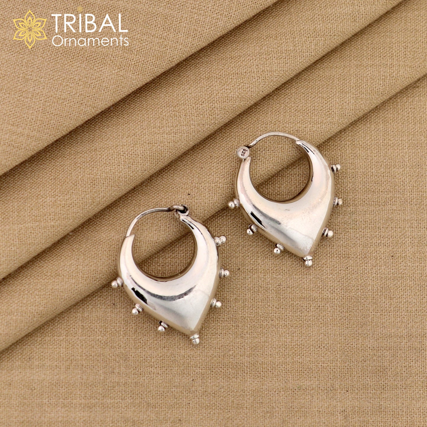 Vintage Design 925 sterling silver fabulous hoops earring, tribal kundal earring from Rajasthan India, best gifting unisex jewelry ear624 - TRIBAL ORNAMENTS