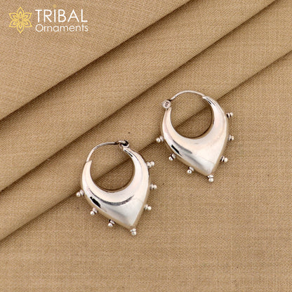 Vintage Design 925 sterling silver fabulous hoops earring, tribal kundal earring from Rajasthan India, best gifting unisex jewelry ear624 - TRIBAL ORNAMENTS