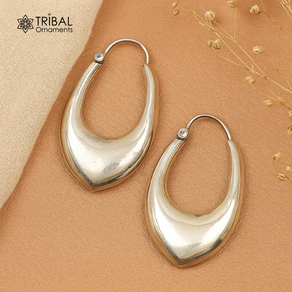 Vintage Design 925 sterling silver fabulous hoops earring, tribal kundal earring from Rajasthan India, best gifting unisex jewelry s1127 - TRIBAL ORNAMENTS