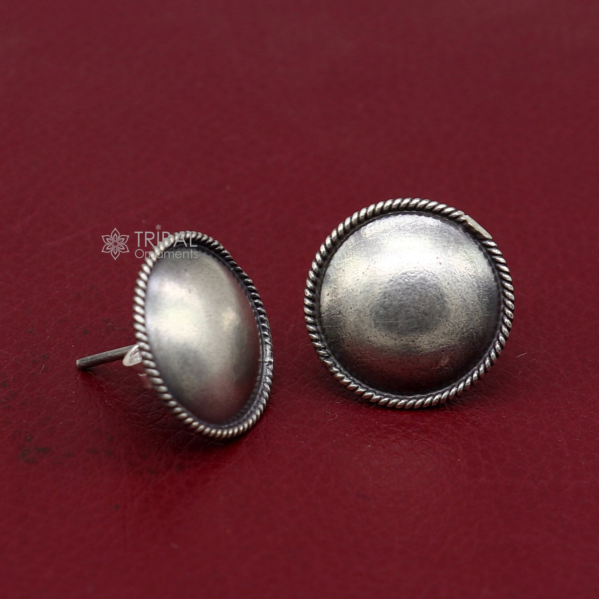 Vintage design 925 sterling silver plain handmade 18MM round design fabulous Stud earrings tribal jewelry from india  S1305 - TRIBAL ORNAMENTS