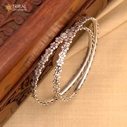 Vintage floral design sterling silver bangles bracelet by Tribal Ornaments, stylish tribal belly dance jewelry with intricate details.