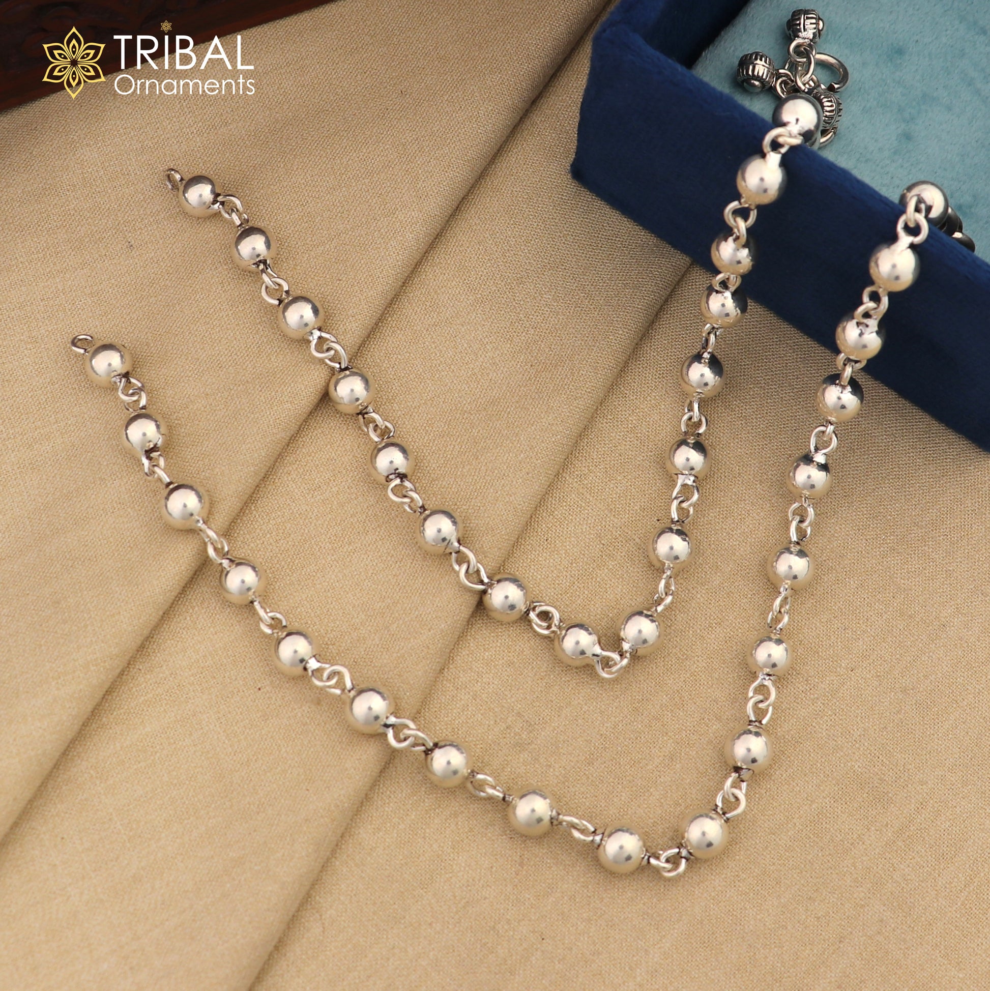 Vintage design Handcrafted 925 sterling silver anklet feet beads bracelet gorgeous hanging bells tribal wedding belly dance jewelry Ank26 - TRIBAL ORNAMENTS