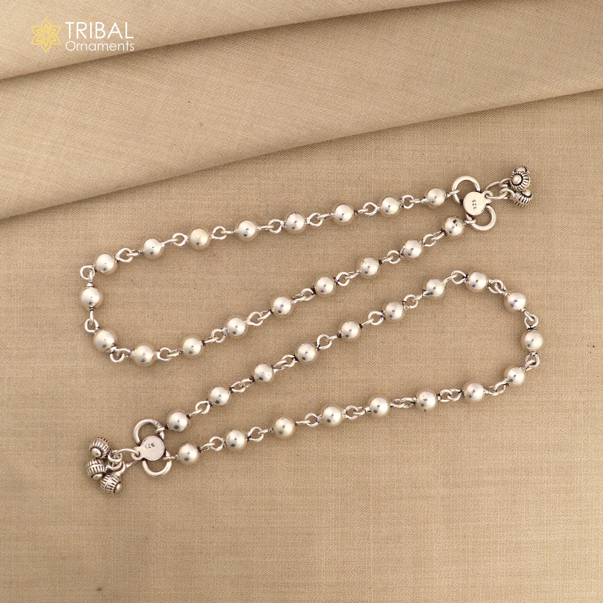Vintage design Handcrafted 925 sterling silver anklet feet beads bracelet gorgeous hanging bells tribal wedding belly dance jewelry Ank26 - TRIBAL ORNAMENTS