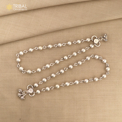 Vintage design Handcrafted 925 sterling silver anklet feet beads bracelet gorgeous hanging bells tribal wedding belly dance jewelry Ank26 - TRIBAL ORNAMENTS