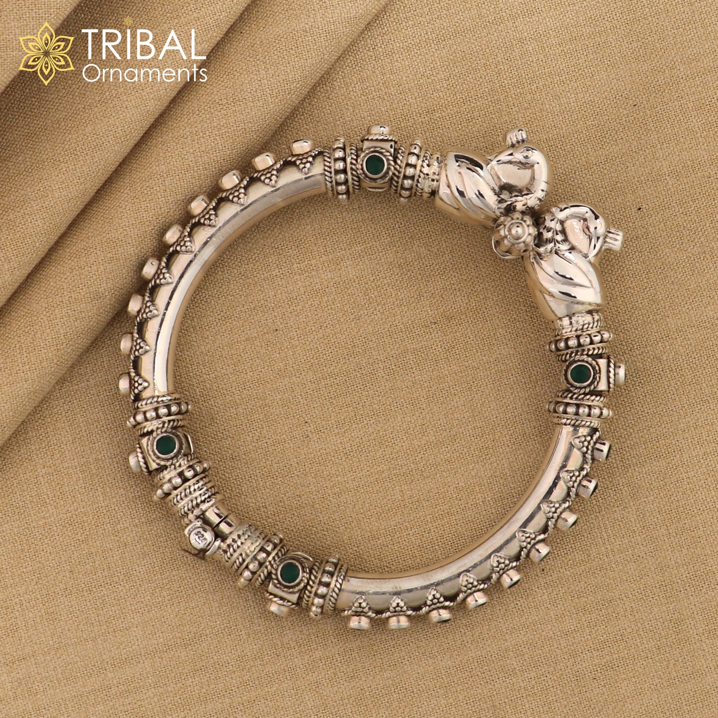 Vintage design handcrafted unique work 925 sterling silver peacock bangle bracelet kada unique screw locking best gifting jewelry nsk465 - TRIBAL ORNAMENTS