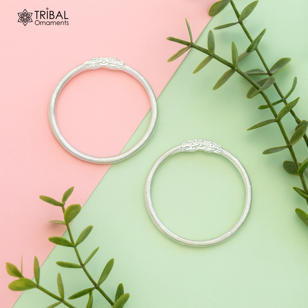 Vintage design handmade crocodile face sterling silver bangle bracelet new born baby, fabulous customized tribal unisex kids jewelry ba82 - TRIBAL ORNAMENTS