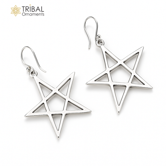 Vintage design handmade star shape 925 sterling silver gorgeous hoops bali Earring women's stylish modern jewelry s599 - TRIBAL ORNAMENTS