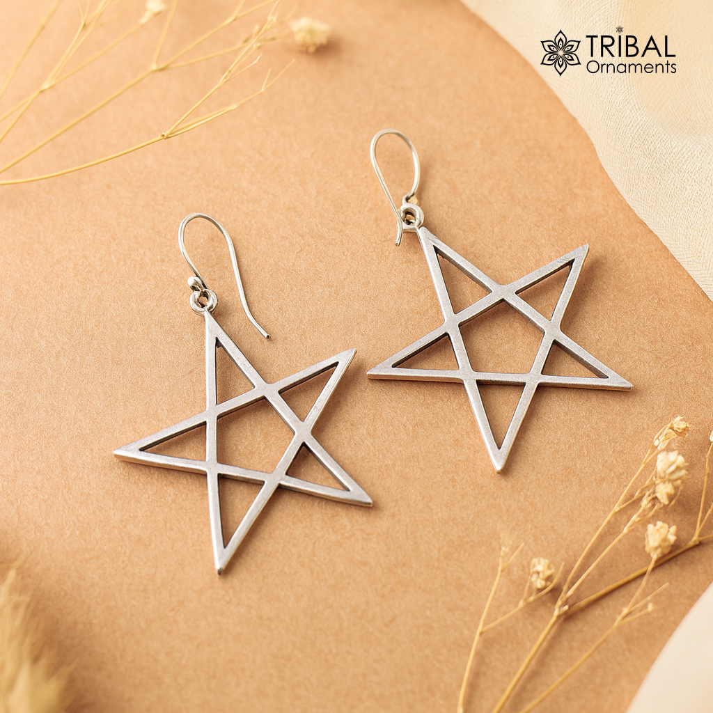 Vintage design handmade star shape 925 sterling silver gorgeous hoops bali Earring women's stylish modern jewelry s599 - TRIBAL ORNAMENTS