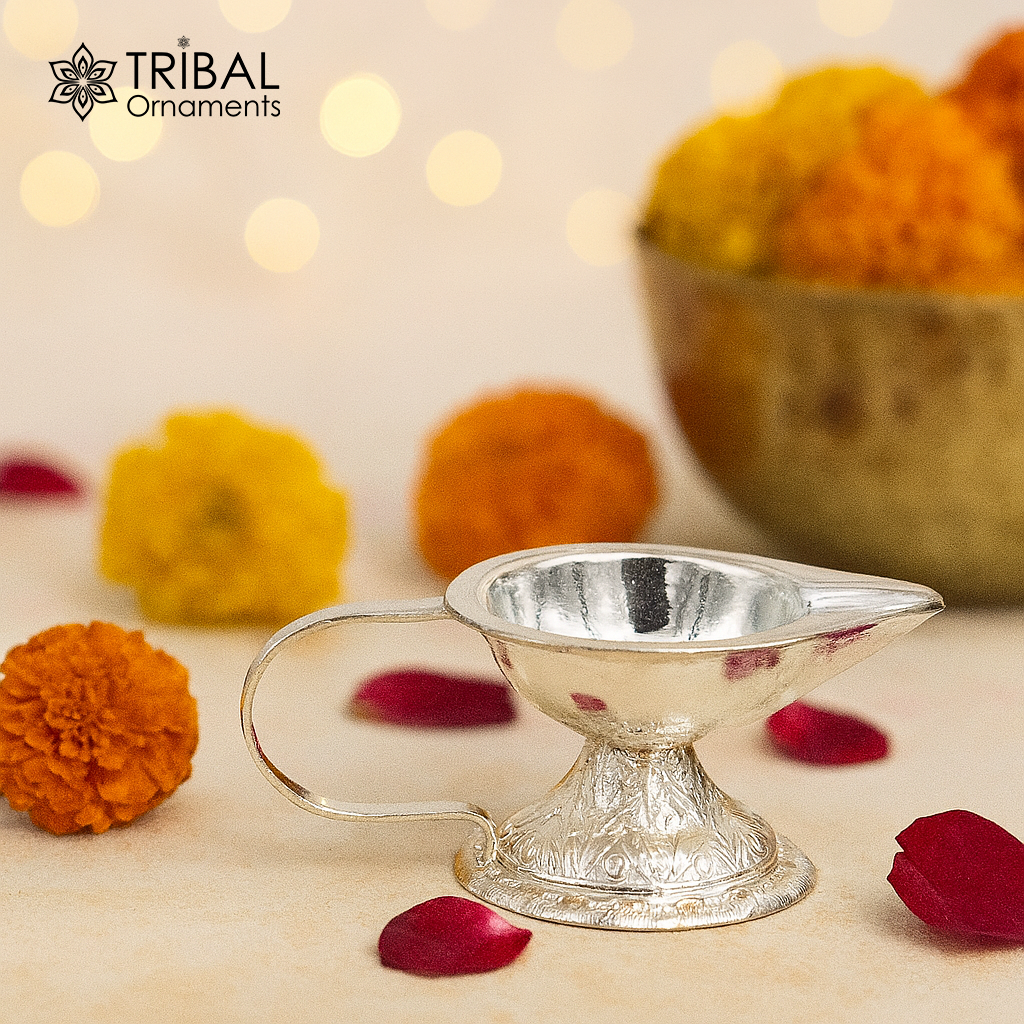 Vintage design Solid silver handmade kappor dani , silver temple utensils, silver diya, deepak, silver single joth kapoor Aarti art su412 - TRIBAL ORNAMENTS