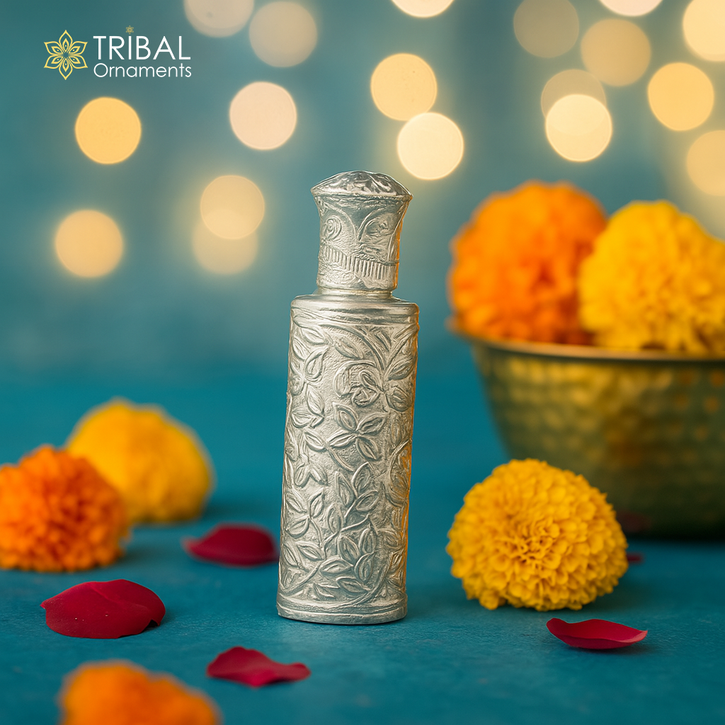 Vintage floral design royal bridal queen style sterling silver trinket box, container box, sindur/kumkum box, Vermilion bridal art stb258 - TRIBAL ORNAMENTS