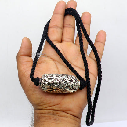 Vintage Indian tribal jewelry set featuring a 925 sterling silver choker necklace with chitai work pendant and matching earrings.