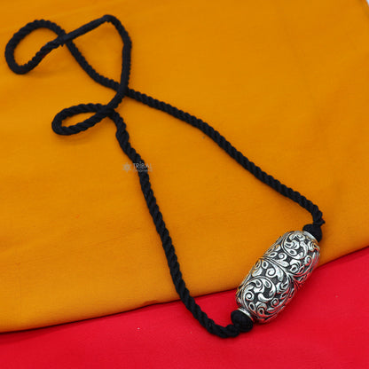 Vintage Indian tribal silver choker necklace with chitai work, featuring a pendant and matching jewelry set by TRIBAL ORNAMENTS.