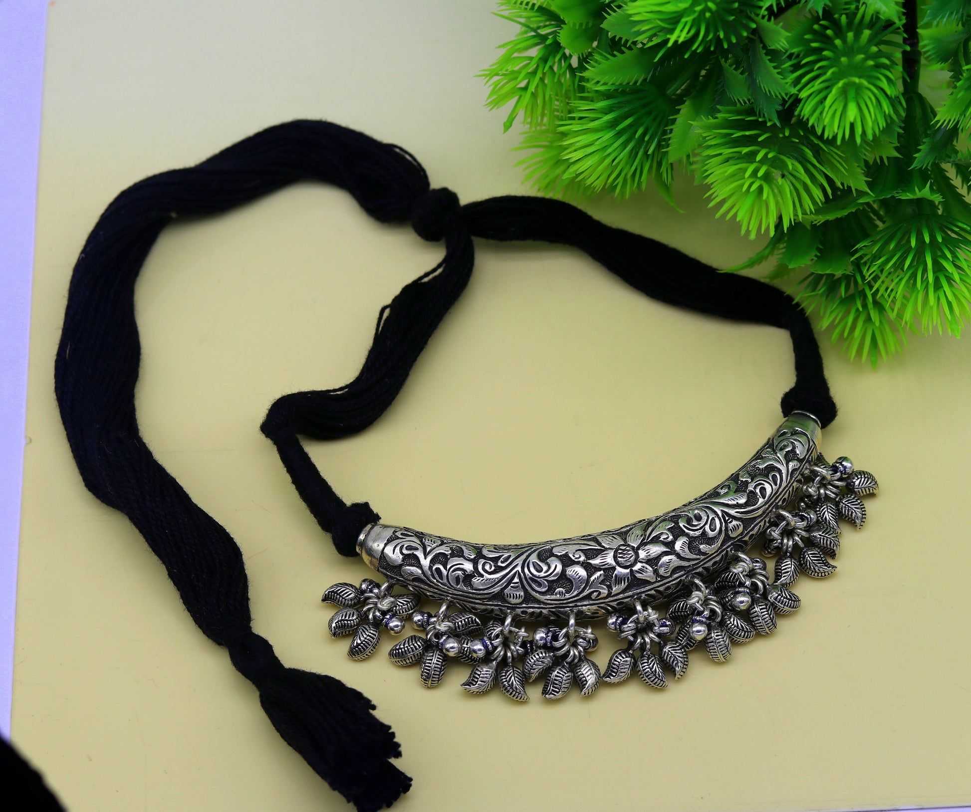 Vintage Indian traditional style trendy 925 sterling silver customized chitai/kandrai work charm necklace, choker tribal jewelry set129 - TRIBAL ORNAMENTS