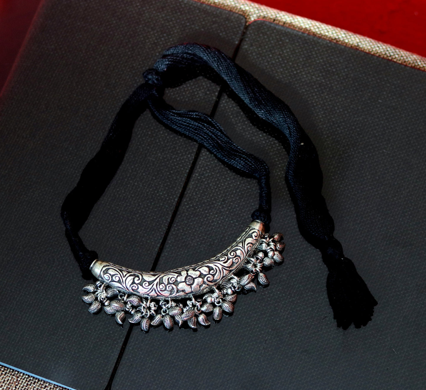 Vintage Indian traditional style trendy 925 sterling silver customized chitai/kandrai work charm necklace, choker tribal jewelry set129 - TRIBAL ORNAMENTS