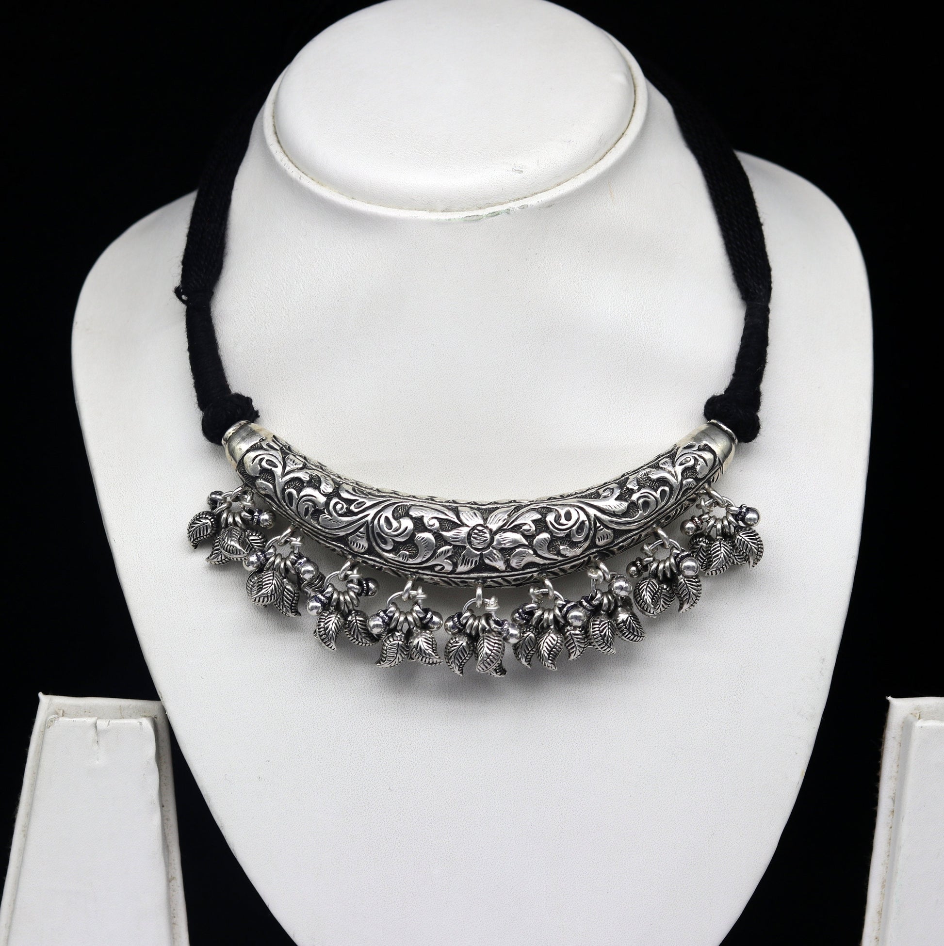 Vintage Indian traditional style trendy 925 sterling silver customized chitai/kandrai work charm necklace, choker tribal jewelry set129 - TRIBAL ORNAMENTS