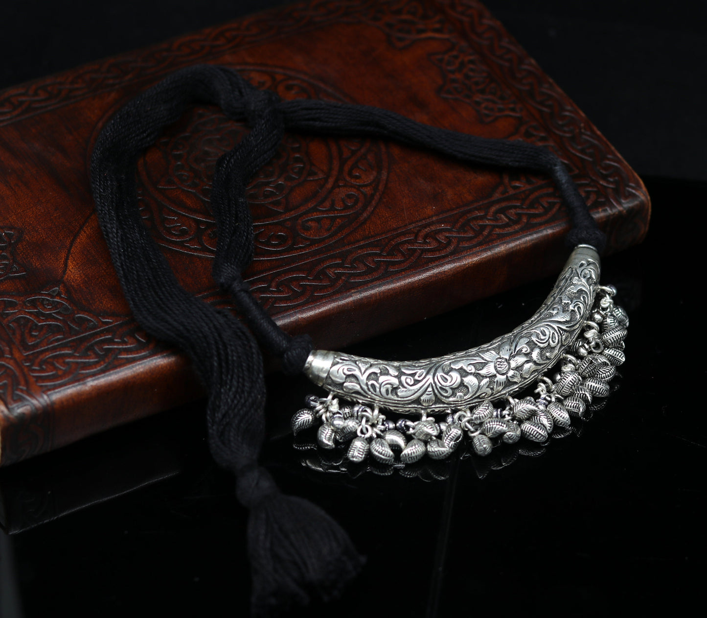 Vintage Indian traditional style trendy 925 sterling silver customized chitai/kandrai work charm necklace, choker tribal jewelry set129 - TRIBAL ORNAMENTS