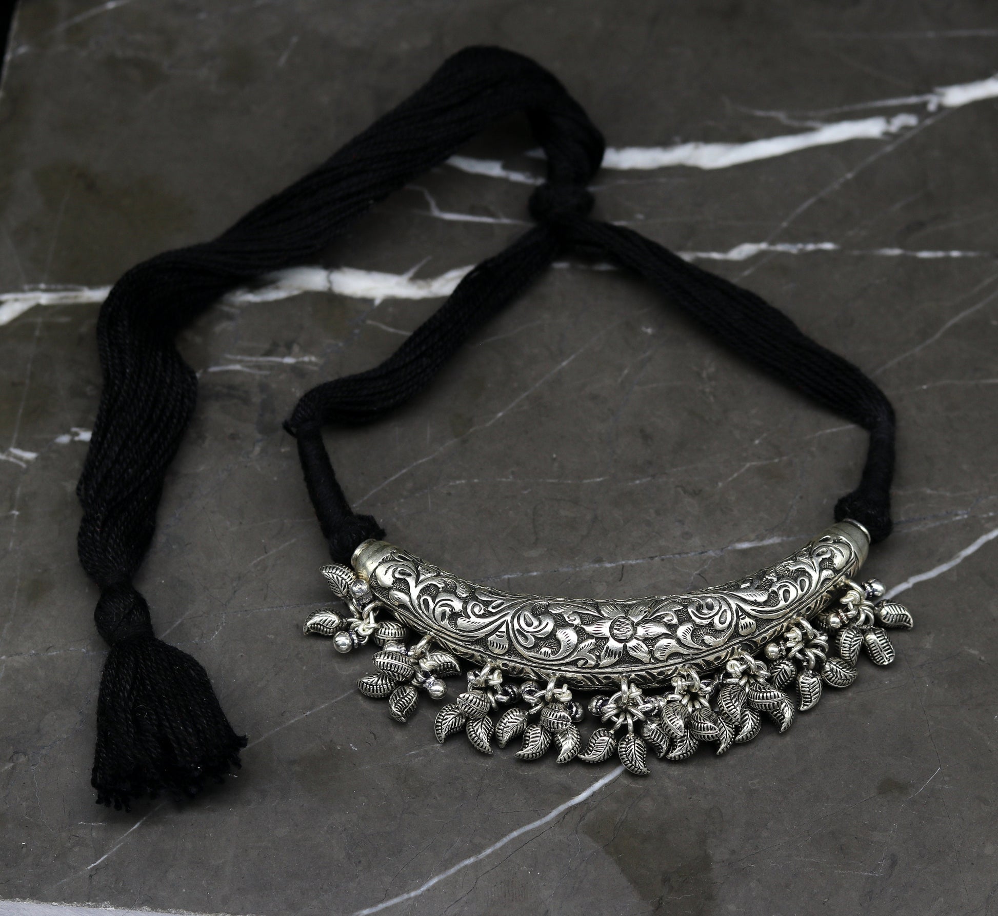 Vintage Indian traditional style trendy 925 sterling silver customized chitai/kandrai work charm necklace, choker tribal jewelry set129 - TRIBAL ORNAMENTS