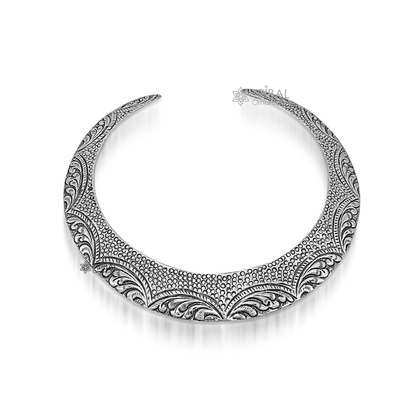 Vintage Indian tribal style 925 sterling silver Chitai Kandrai work chokar necklace set with traditional design and intricate craftsmanship.